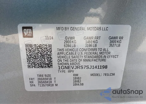 2025 Chevrolet Traverse Awd Z71 from USA, damaged, VIN 1GNEVJRS7SJ141198